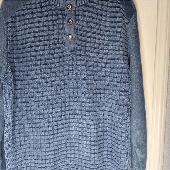 F/X Fusion XL Blue 1/4 Buttons Knit Lng Slve 100% Cotton Men's Pullover Sweater. - Picture 6 of 10
